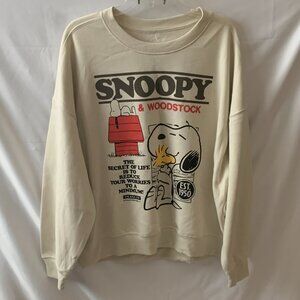 PEANUTS Snoopy & Woodstock Working Minimum Fleece Lined Sweater Sz LARGE